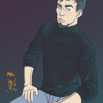 Mal in a black turtleneck