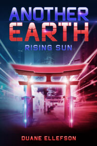 Cover for Another Earth: Rising Sun - featuring a torii arch in front of a futuristic city